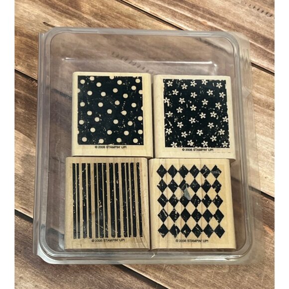 2006 STAMPIN' UP! BACKGROUND SAMPLER Wood Rubber Stamp set of 4 FLOWER LINES - Picture 1 of 3